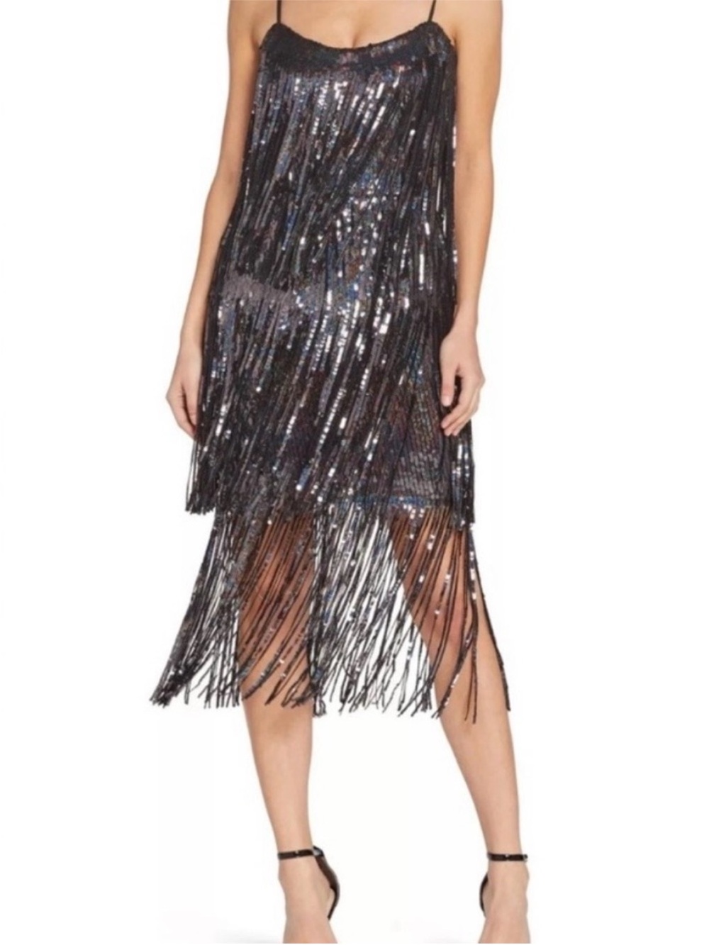 NWT Dress the Population Roxy Sequin Fringe Dress SZ XS Black Sparkle - Picture 3 of 14
